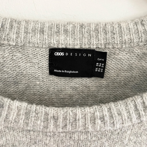 ASOS curve Knit Sweater Lagenlook Minimalist raw stitches Light gray Sz 24 - Picture 4 of 11